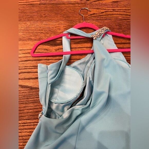 JOVANI 07173 One Shoulder High Slit Keyhole Prom Dress TURQUOISE - Picture 10 of 14